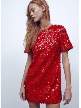ZARA WOMAN NWT RED SHORT SEQUIN DRESS